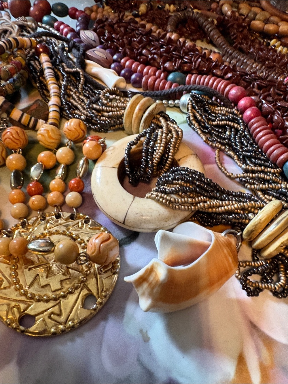 Bohemian Mixed Wood and Bead Layered Necklace ,Ethnic Boho necklaces, bracelets - Picture 2 of 13